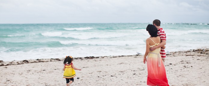 Family on beach in Miami
