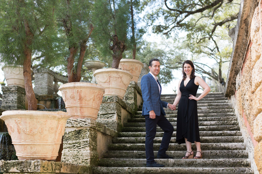 Couple on steps of Vizcaya gardens