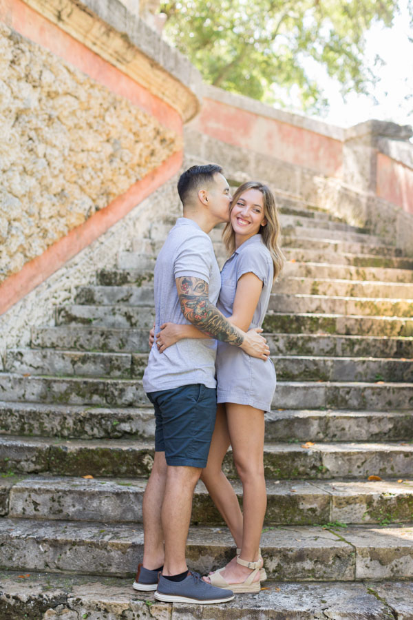 couple on old stairwell in vizcaya