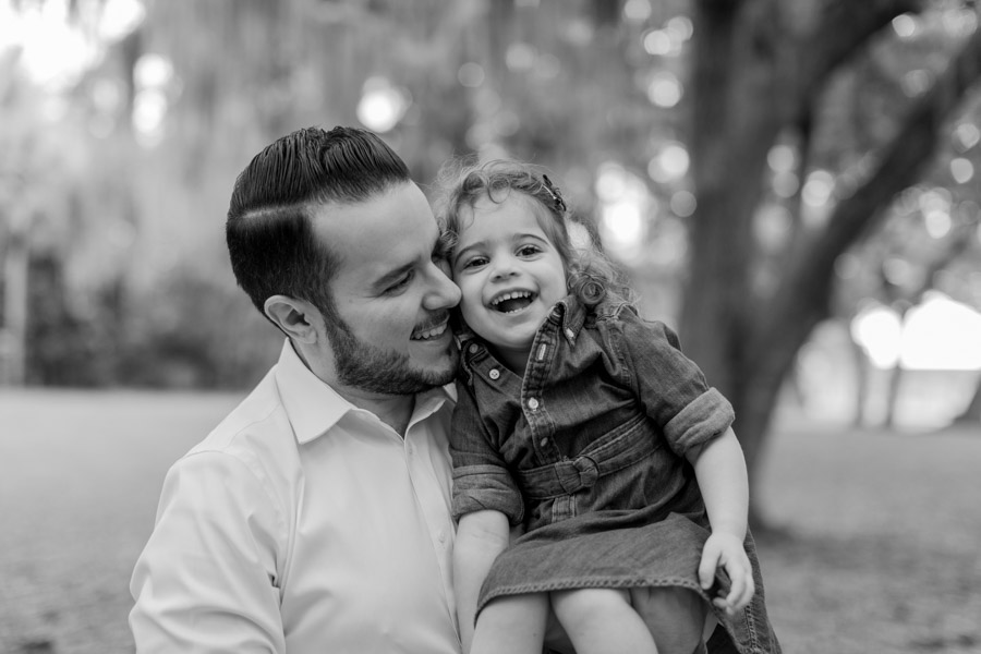 black and white portrait of a father and his young daughter