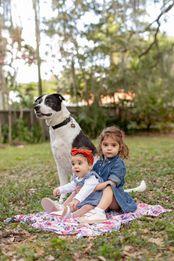 Sisters with their dog