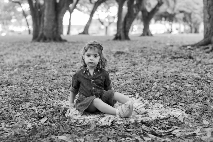 Black and white portrait of girl in park